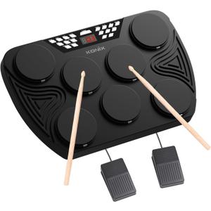 KONIX Electronic Tabletop Drum Set, Portable Electric Drum Kit with 7 Velocity Sensitivity Drum Pads, LED Drum Light, USB-MIDI Mac & PC Support, Ideal Gift for Adult and Beginners