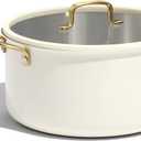 CAROTE 8QT Full Clad Tri Ply Stainless Steel Stock Pot with Lid, Kitchen Stockpot Soup Pot, Outer Ceramic Layer, Even Heating, All Stoves Compatible, Oven & Dishwasher Safe, Stay Cool Handle, White, 8 Quarts