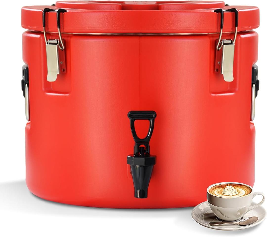 20L/5Gal Insulated Beverage Dispenser, Ice & Hot Drink Dispenser with Spout Spigot and Portable Handles,Thermal Hot and Cold Drink Server Dispenser for Restaurant Drink Shop, Red