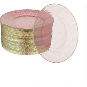 R-kay 100 Pack Pink Plastic Plates - 6.25 IN Hammered Gold Rimmed Sturdy, Durable And Extra Heavy duty Pink And Gold Plastic Dessert Plates Disposable - Appetizer Plates Disposable For All Occasions