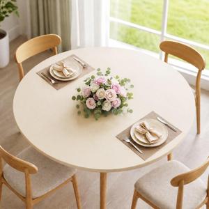 BDDC Fitted Round Table Cover - Fits 36"-44" Diameter Round Tables, Stretchy Spandex Ivory Table Cloth, Washable & Wrinkle-Resistant Tablecloth for Indoor/Outdoor Picnics, Patios & Events