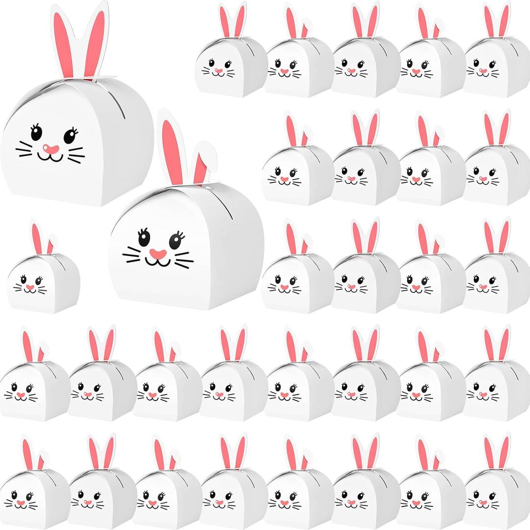 3 x Honoson 24 Pcs Bunny Gift Boxes Easter Treat Boxes Bunny Paper Goodies Bag Cute Candy Gift Box Rabbit Shape Bakery Cookie Containers for Easter Birthday Wedding Party Favors(White)