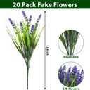 20 Bundles Artificial Plants Outdoor, UV Resistant Fake Flowers Realistic Faux Lavender Shrubs for Porch Garden Window Box Home Decoration (Purple)
