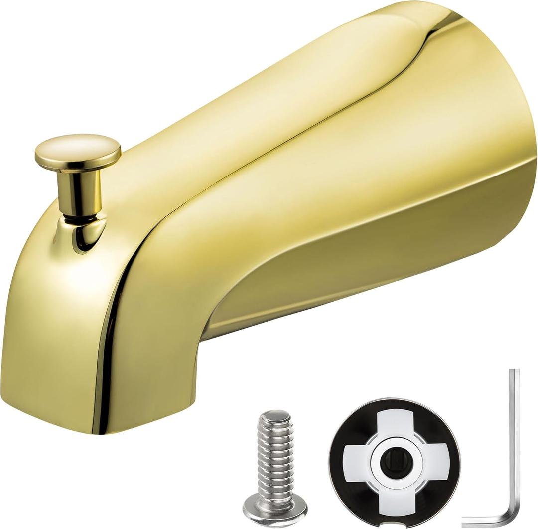 Enhon Slip on Tub Spout with Diverter, Compatible with American Standard 8888026.002 Tub Spout, Bathroom Bathtub Faucet, Fits 1/2 Copper Water Tube(5/8 Dia), 5/32 Hex Wrench(Polished Brass,1)