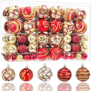 100Pcs Shatterproof Christmas Ornaments Set for Tree Large Christmas Tree Baubles Bulk Christmas Decor with Assorted Designs Perfect Christmas Ball Ornaments for Holiday Decorating, Red Gold