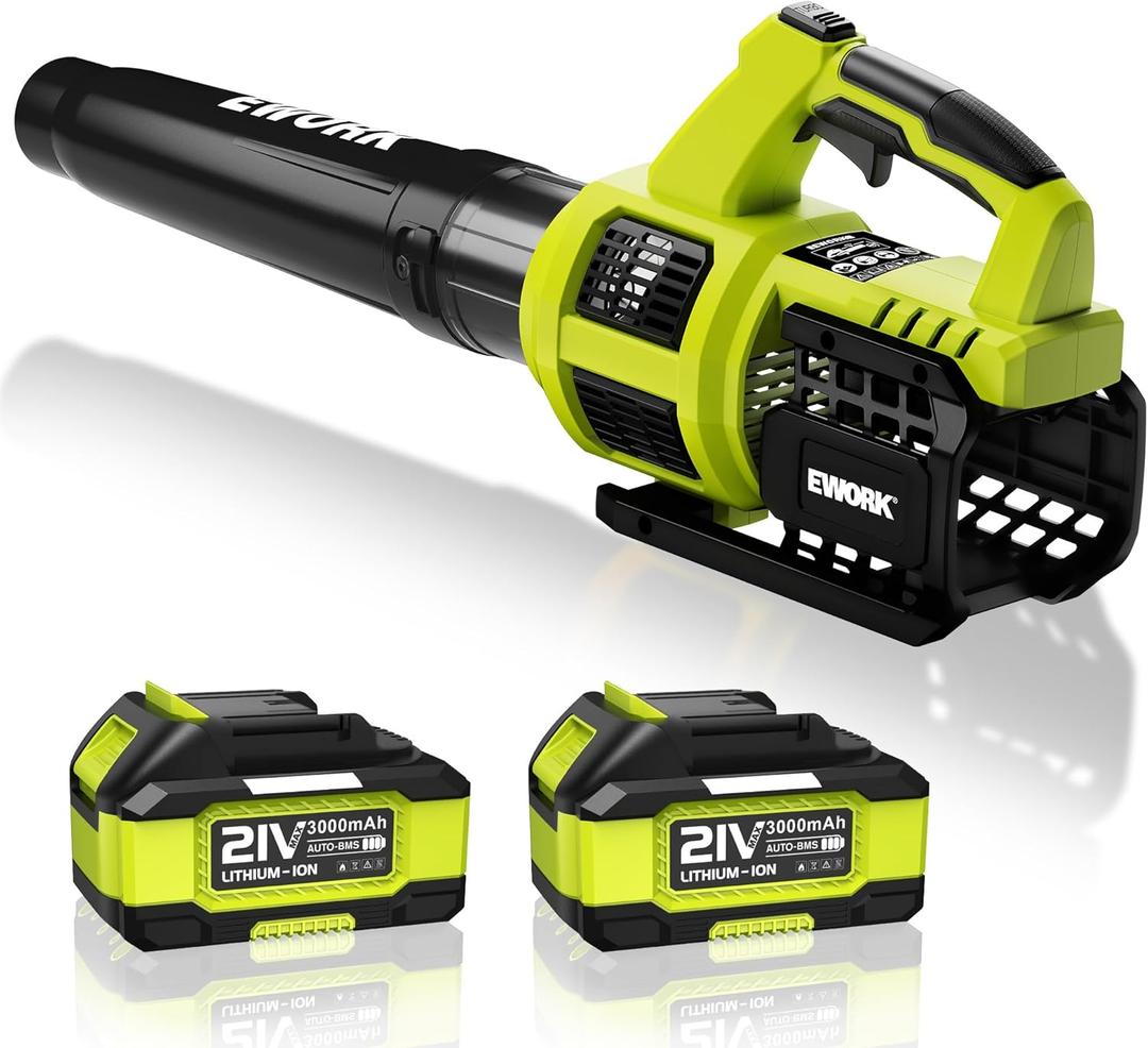 EWORK Cordless Leaf Blower, 21V Electric Handheld Blower with 2X 3.0Ah Batteries & Fast Charger, 550CFM 150MPH Lightweight 3.2Lbs for Lawn Care Yard Patio Cleaning