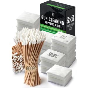 900pc Gun Cleaning Supplies Case - 300pcs Patches & 600pcs Swabs - 6-inch Lint Free, 3x3 Inch Highly Absorbent Patches - Cleaning Kit Supplies