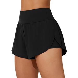 ATTRACO Women Swim Shorts Side Split Swim Trunk 2 in 1 Board Shorts with Pockets Swim Bottom (Red)