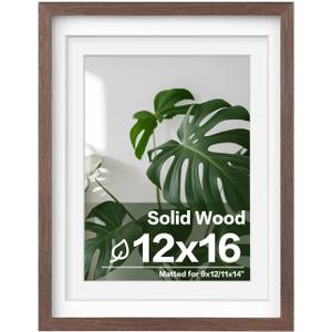 Egofine 12x16 Picture Frame Made of Solid Wood with Plexiglass, Display Pictures 9x12/11x14 with Mat or 12x16 Without Mat for Wall Mounting, Rustic Brown