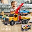 15" Large Tow Truck Toy,Friction Powered Transport Truck Crane Toy with Lights and Sounds,with Roadster,Kids Toys for 3 4 5 6 7 Years Old Boys Girls Gifts