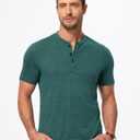 JMIERR Men's Casual Henley Shirts Short Sleeve Basic Button Muscle Longline T-Shirt Gym Workout Athletic Tee (Green, L)