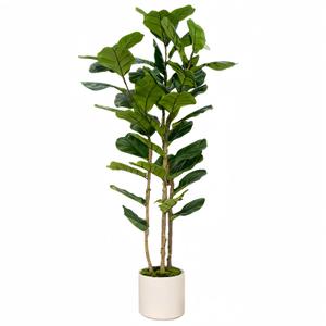Artificial Fiddle Leaf Fig Tree 6FT with White Tall Planter-Large Faux Tree Tall Fake Floor Plant in Pot,Artificial Plants Indoor for Home Office Living Room Décor(Lyrata 6FT)