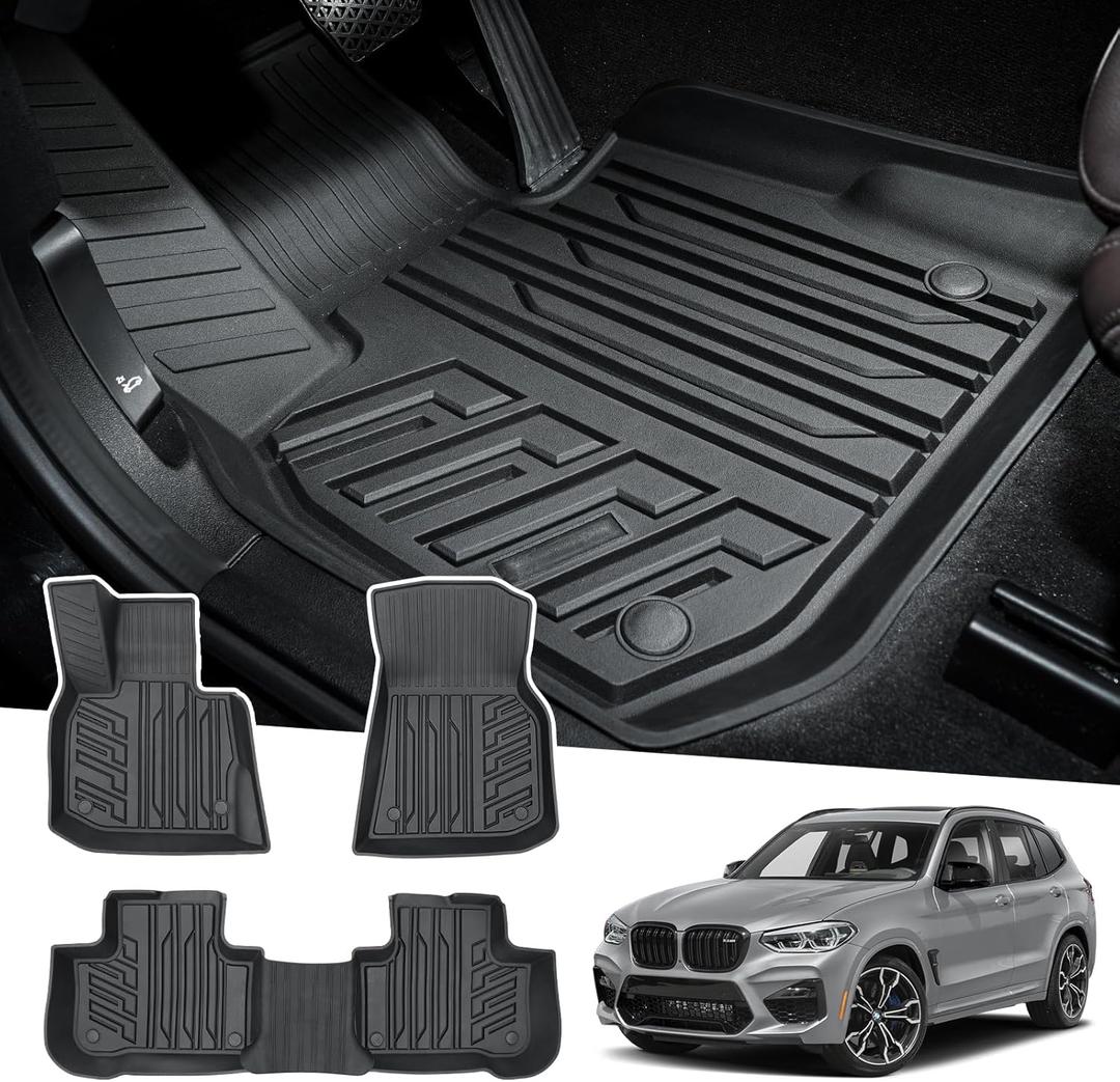Powerty Floor Mats for 2018-2024 BMW X3 / 2019-2024 BMW X4, Custom Fit for X3 X4 Accessories, 3D TPE All Weather Car Mats Heavy-Duty Floor Liners (Fit All Models)