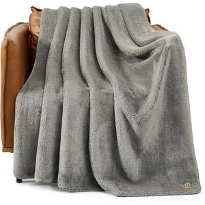 UGG Whitecap Fleece Throw Blanket, Soft Fluffy Blankets for Couch or Bed, Home Decor, Luxury Plush Throw, Machine Washable, 50-inch x 70-inch, Light Grey Seal
