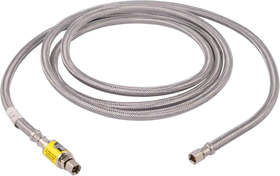 Eastman Ice Maker Connector, 1/4 Inch Compression, Flood Defender Auto Shutoff Valve, 10 Foot Flexible Braided Stainless Steel Hose, 98554