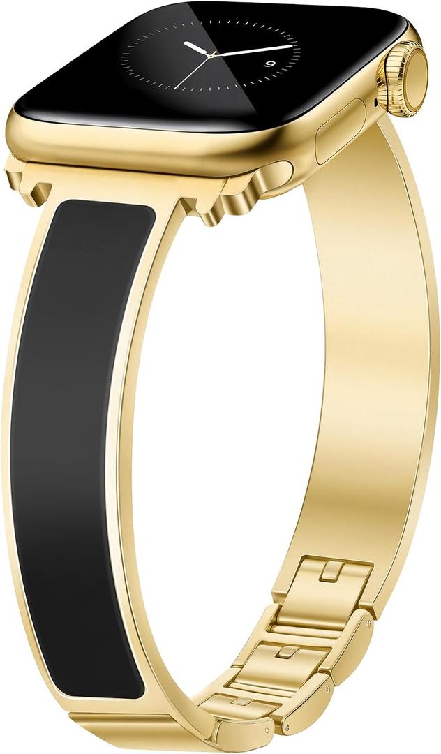Newlibery Gold Slim Watch Bands for Women Compatible with Apple Watch 38mm 40mm 41mm 42mm (S10/11) Jewelry Dressy Bracelet Metal Strap Adjustable for iWatch Series 11/10/9/8/7/6/5/4/SE 3/2/1