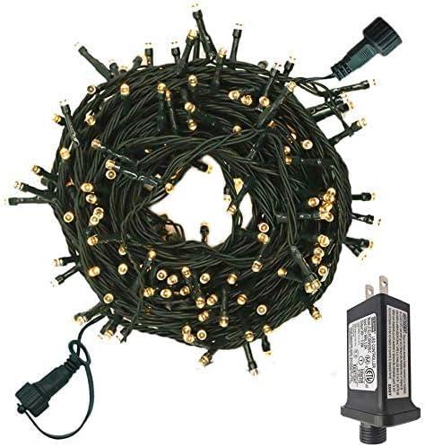 YASENN Christmas String Lights 200LED 66Ft Connectable Plugin Waterproof Fairy Lights 8 Lighting Modes for Garden Xmas Tree Wedding Wreath Party Decoration (Warm White LED Green Cable)