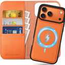 SHIELDON Detachable Case Wallet for iPhone 17 Pro Max 6.9" | Genuine Leather, Wireless Charging, RFID Blocking Credit Card Slot, Flip Magnetic Closure, Removable Shockproof Phone Cover 2025 - Orange