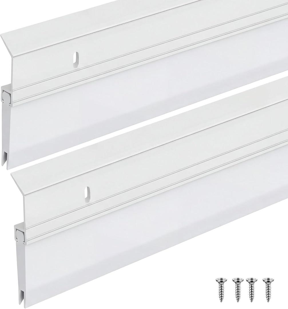 Hushee 2 Pack 48 Inches Metal Rubber Door Sweep, Double Rubber Seal Aluminum Door Sweep High Sealing Draft Stopper, Weatherproof Sound Insulation Indoor Outdoor Use for Residential Commercial (White)