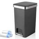 Small Bathroom Trash Can with Lid and 3 Rolls Trash Bags, Step Pedal Wastebasket Plastic Garbage Can with Pop-Up Lid 2.6 Gallon Bin for Kitchen, Bedroom, Office, Dorm, Laundry, Toilet, Rv, Dark Grey