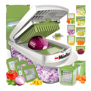 Mueller Pro-Series 10-in-1, 8 Blade Vegetable Chopper, Onion Mincer, Cutter, Dicer, Egg Slicer with Container, French Fry Cutter Potato Slicer, Home Essentials, Salad Chopper White Sand/Green