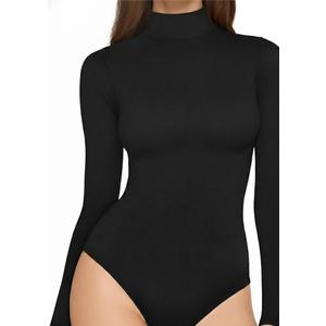 MANGOPOP Women's Long Sleeve Thermal Fleece Bodysuit Mock Turtle Neck Body Suit Slim Warm Base Layer Tops Fall Outfits 2025 XL