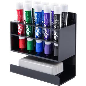 MyGift Dry Erase Marker Holder 10 Slots Whiteboard Marker Holder for Wall Dry Erase Eraser Holder Wall Mount Black