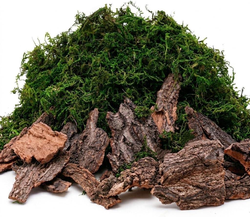 BYHER Fake Moss for Crafts, Assorted Treebark Fairy Garden Accessories Green Moss for Decorating, Tree Bark for Crafts, Terrarium, Floral Arrangements (Forest Green)
