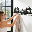 Large Black Mountain Wall Decor Coat Rack with 14 Hooks, Decorative Forest Wall Hanger for Cabin Entryway Front Door Bathroom Kitchen Office Home Wall Mount Holder for Key, Hat, Bag, Cloth