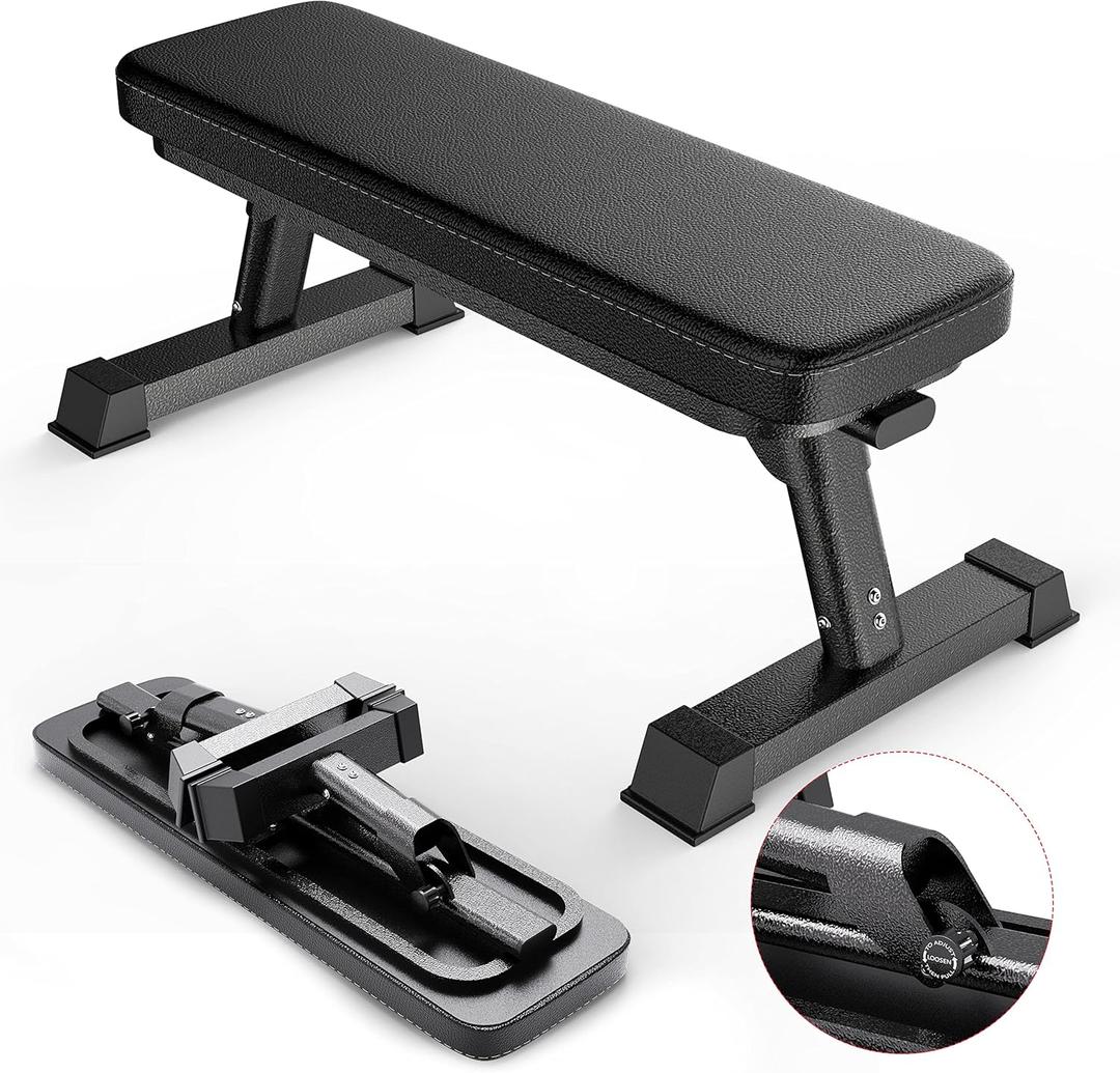 Flat Weight Bench for Your Home Gym  Heavy Duty Workout Bench for Bench Press and Strength Training Exercise  Compact Weight Benches Designed for Home Use (Foldable)