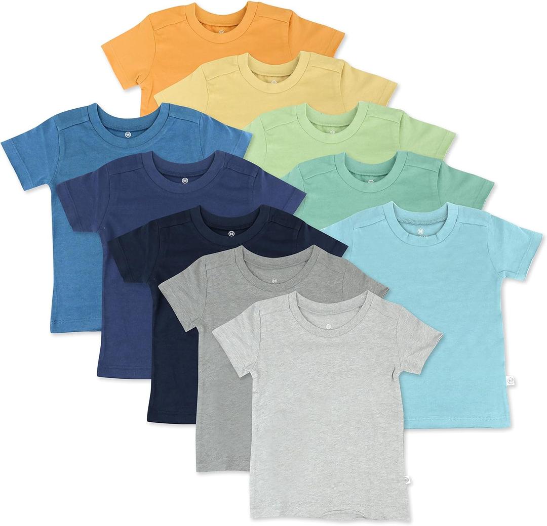 HonestBaby 10-Pack Short Sleeve T-Shirts Baby, Toddler, Little Kids, Boys, Girls, Unisex, Rainbow Boy, 3T