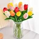 15PCS Artificial Tulips Flowers, Real Touch 14" Silk Fake Tulips, Bulk Fake Flowers, Faux Flowers, Artificial Flowers for Home, Kitchen, Office, Dining Room Wedding Decorations (Colorful)