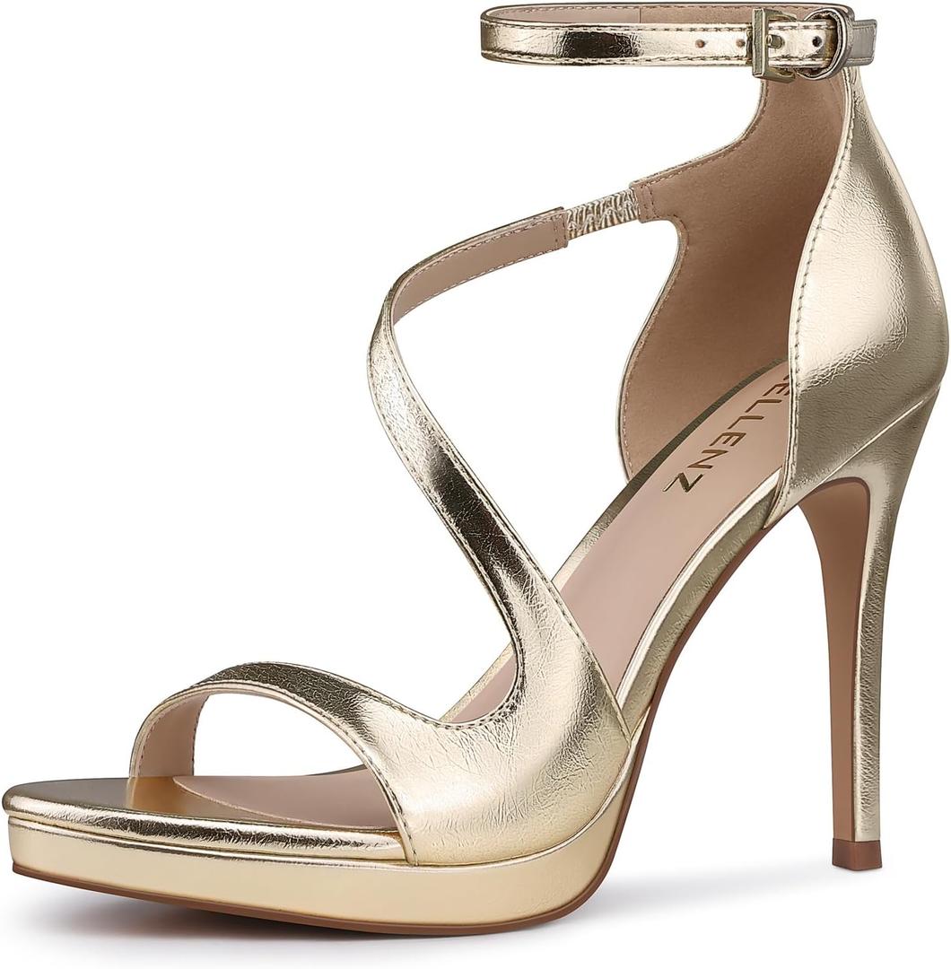 Stiletto Women High Heels: 4.3 Inch Comfortable Heels Prom Party Wedding, Peep Toe Platform Heels, Black White Silver Gold Strappy Heel Sandals (7)