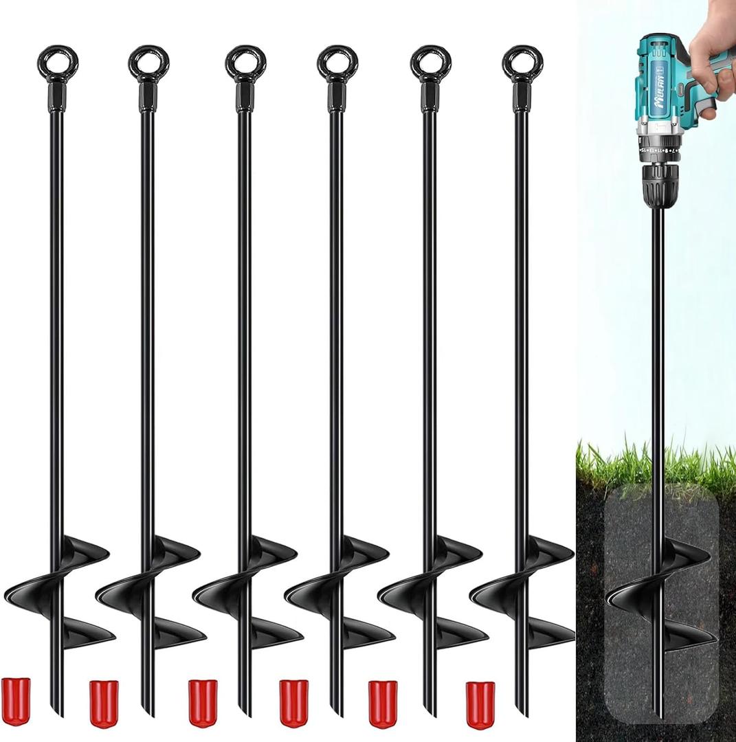 18 inch Ground Anchors Srew in Heavy Duty, Earth Shed Anchor Kit, Trampoline Stake Hook for Dirt, Swing Sets, Playset, Tent, Canopy, Carport, Mobile Home Tie Down, 6 Pack (Black)