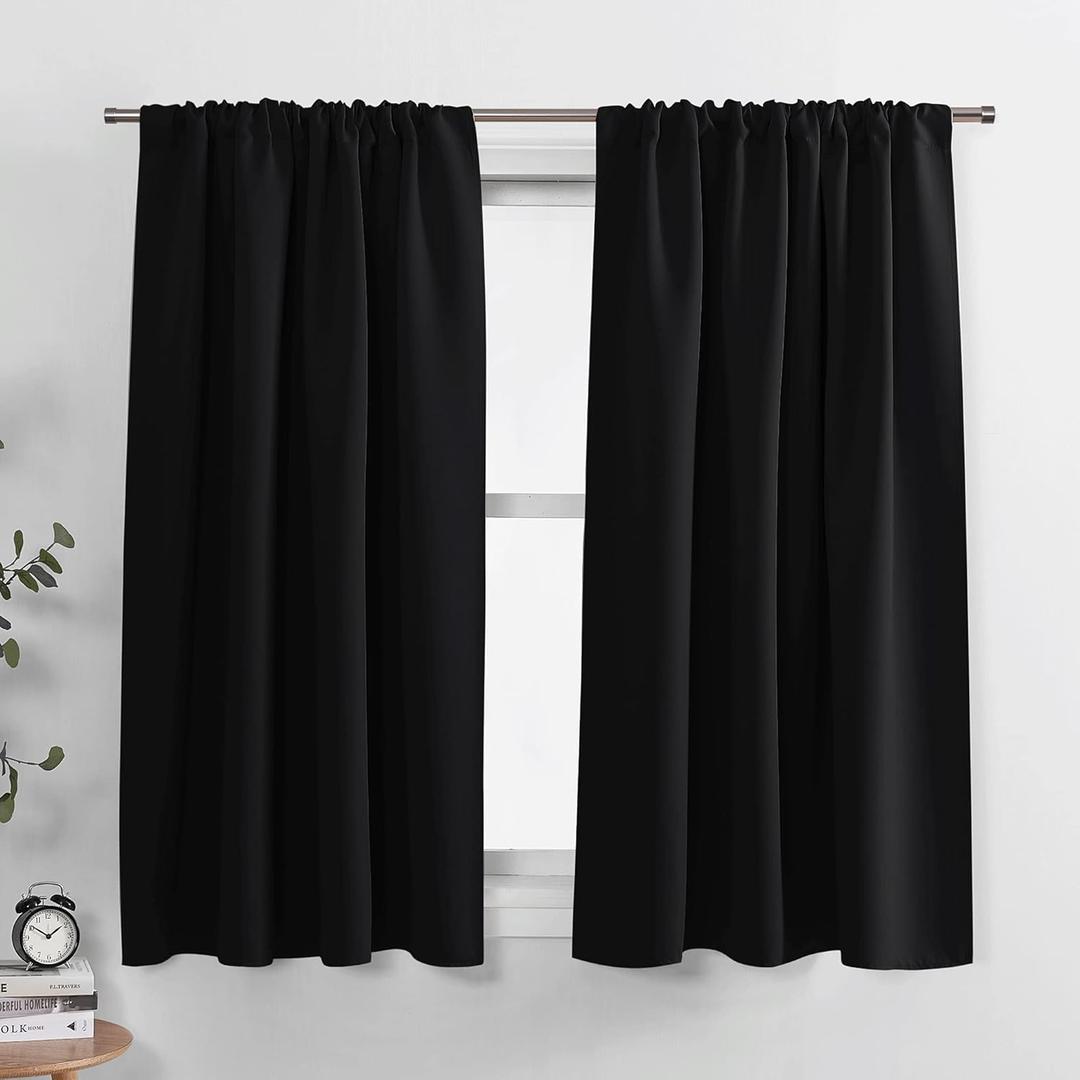 PONY DANCE Bedroom Drapes Set - Blackout Curtains All Season Solid Rod Pocket Top Curtain Panels/Thermal Insulated Draperies Window Treatments, W 42 by L 63 inches, Black, 1 Pair (42"W x 63"L (Pack of 2))