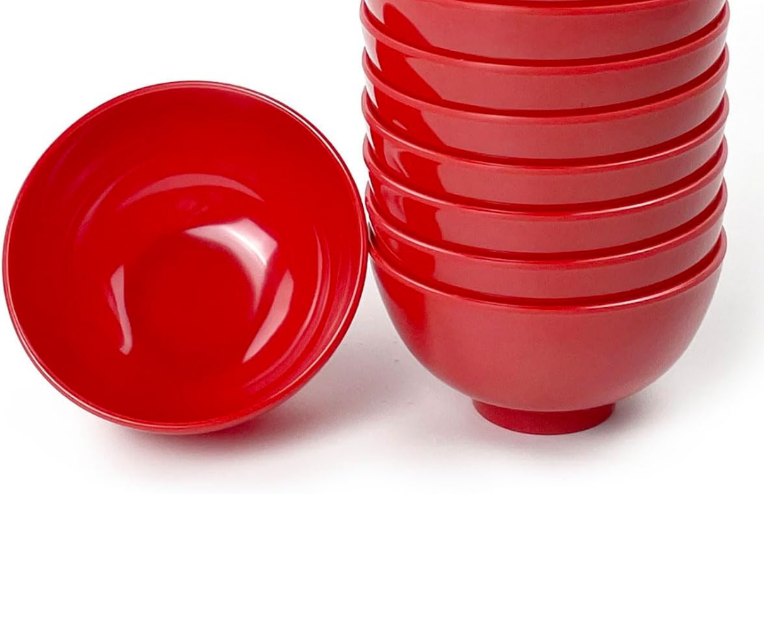 EWEIGEER 4.5-inch Unbreakable Small Melamine Bowls for Cereal Rice Soup Dessert Snack Ice-Cream Pudding Mini Round Plastic Bowl.(7 PCS) Red