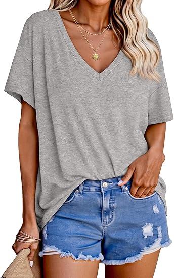 Womens Oversized Tshirts V Neck Short Sleeve Tops Summer Casual Loose Fit Tunic Tee Shirts, 3XL