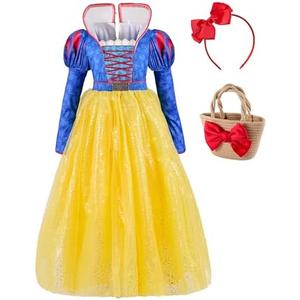 Tinnipiero Princess Dress Up for Girls,Princess Dress Costume Outfit with Basket bow headband for kids Halloween Cosplay, 5-7Y