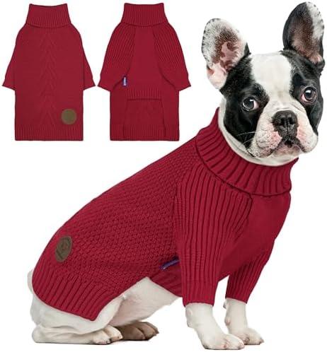 Cyeollo Dog Sweater Warm Turtleneck Knitted Dog Christmas Sweaters with Long Sleeves Soft Winter Pet Clothes Sweaters for Dogs Girl Size L