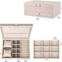 HofferRuffer Jewelry Box with Drawer for Women Girls, Faux Leather Storage Jewelry Organizer Jewelry Case with Two Layers Display for Earrings Rings Necklaces (White)