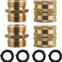 M MINGLE Garden Hose Adapter, Male to Male, Female to Female, 3/4 Inch Brass Connector, 4-Pack with Extra 4 Washers
