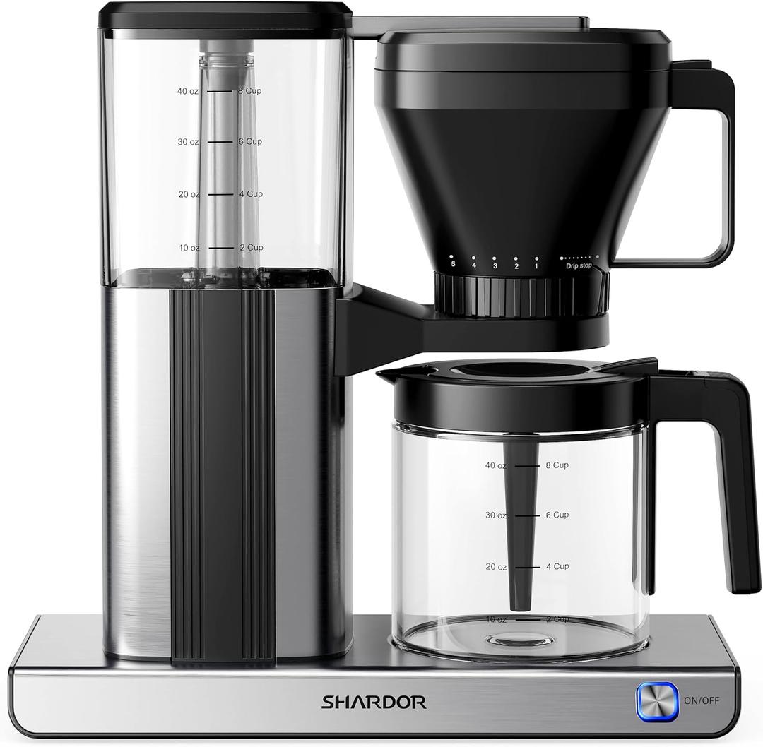 SHARDOR 8-Cup Drip Coffee Maker with Reusable Filter and Glass Coffee PotBlack and Sliver