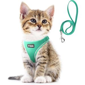 Fida Cat Harness and Leash Set for Walking Kitten and Puppy, Escape Proof Kitten Harness with Breathable Lightweight Soft Mesh, Adjustable Reflective Step-in Design. (S, Green)
