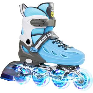 SUPER YOUNGSTER Adjustable Inline Skates for Boys Girls with Light Up Wheels, Roller Skates Blades for Youth Kids Indoor & Outdoor Beginners Size: Medium-Big Kid (1-4 US)