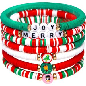 Artlunar 6 Pack Christmas Bracelets: Joy & Merry Candy-Style Stacks for Women & Teens - Perfect Christmas Gifts - Age 3 to Adult