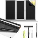 Kromapolis Blackout Window Privacy Film Total Light Blocking Room Darkening Window Covering, Removable Static Cling Frosted Glass Tint, Non-Adhesive, Black 17.5'' x 78.7''