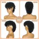Mohawk Wig Kinky Curly Ponytail with Bangs,Short Curly Synthetic Clip on Mohawk Ponytail Extension Hair Pieces for Women with Six Clips and Two Combs Fluffy Natural Hair for Daily and Party Use 1B