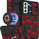 Buleens for Samsung Galaxy S22 Plus Case 6.6 Inch - with Ring Stand & Camera Cover Aesthetic Cute Designed Women Girls Girly Kawaii Cherry Design for Samsung S22 Plus Case Compatible with Magsafe