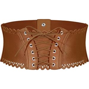 Wedtrend Womens Wide Elastic Belts Leather Corset Belt Ladies Cinch Belts Waist Lace-Up Corset Belt for Dress (Small, Brown)