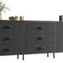 Huuger 63 Inch Dresser for Bedroom, Dresser for Closet with 9 Fabric Drawers, Large TV Stand for 55, 65, 70 Inch TV, Entertainment Center with Storage, Wide Long Chest of Drawers, Black